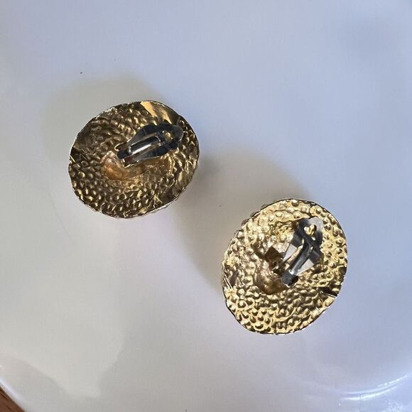 Vintage French Sun King Earrings 3d Clip On Gold Tone Sun Face Sunshine 4723 - Picture 7 of 9